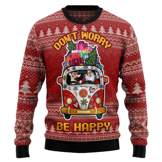 Hippie Car Dont Worry Be Happy Ugly Christmas Sweater - Moonbestprint