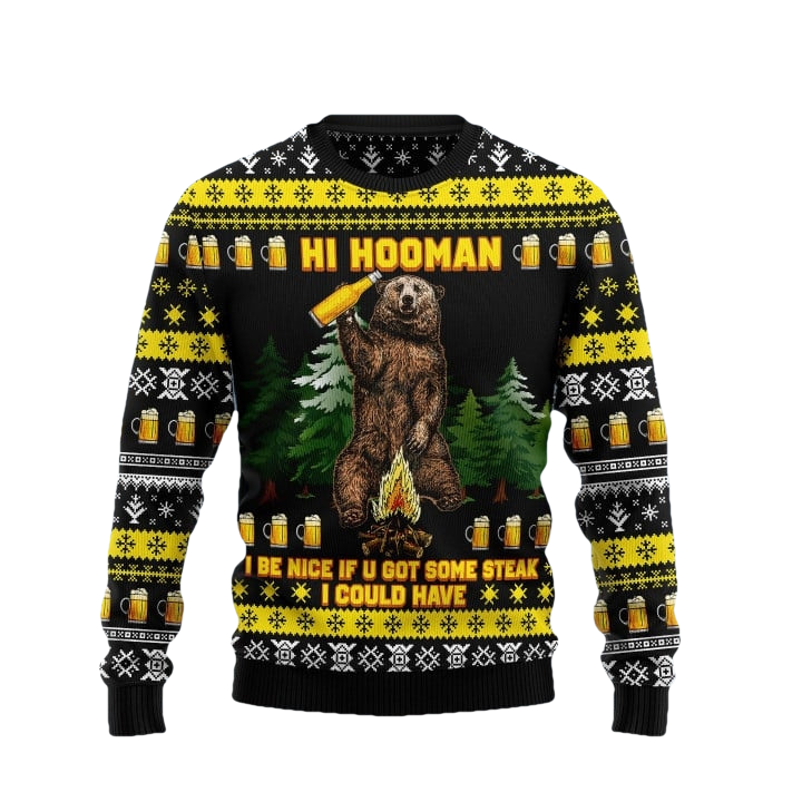 Hi Hooman Beer And Steak Ugly Christmas Sweater - Moonbestprint