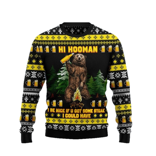 Hi Hooman Beer And Steak Ugly Christmas Sweater - Moonbestprint