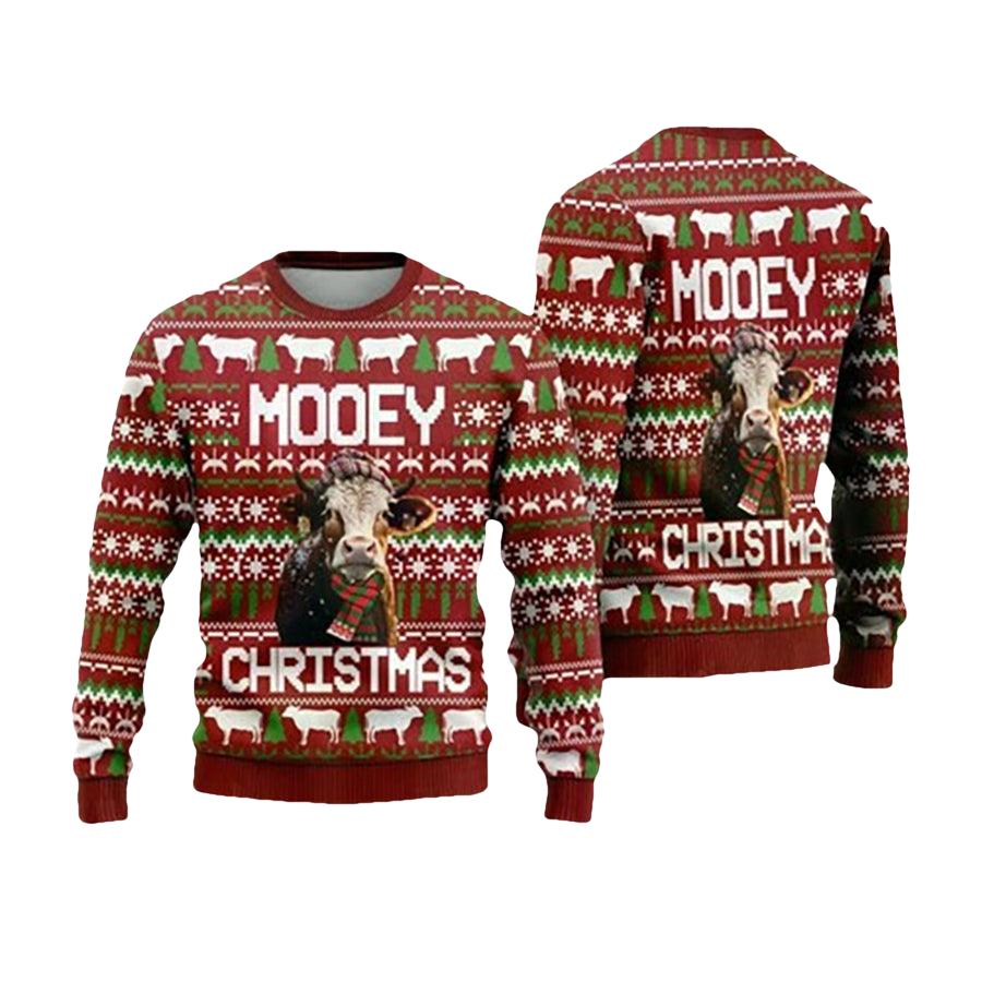 Hereford Cow Mooey Christmas Ugly Sweater - Moonbestprint
