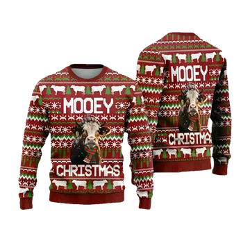 Hereford Cow Mooey Christmas Ugly Sweater - Moonbestprint