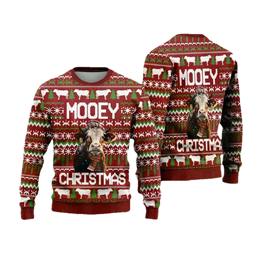 Hereford Cow Mooey Christmas Ugly Sweater - Moonbestprint