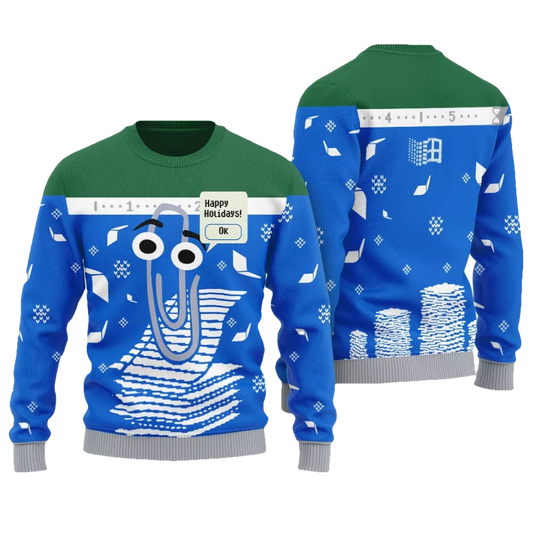 Happy Holidays Clippy Ugly Christmas Sweater - Moonbestprint