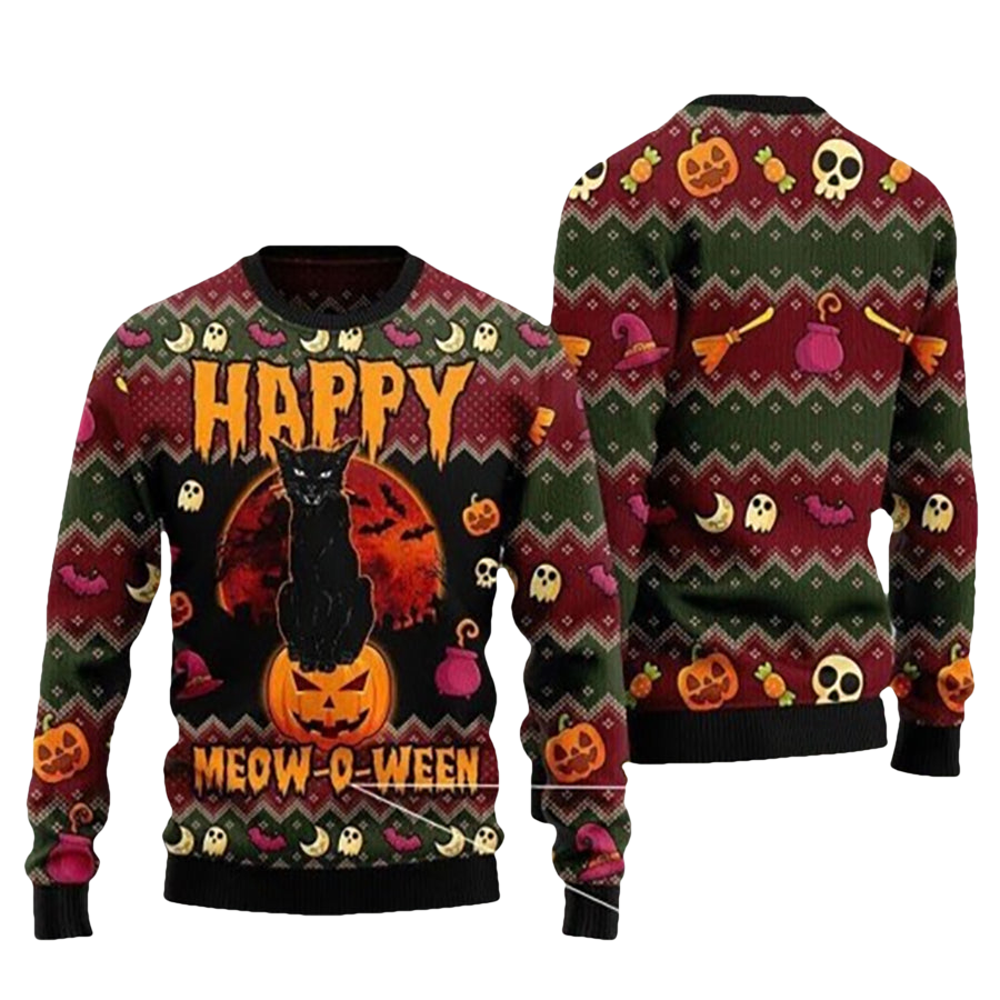 Halloween Happy Cat Ugly Christmas Sweater - Moonbestprint