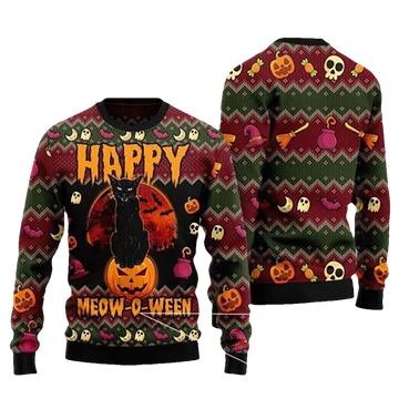 Halloween Happy Cat Ugly Christmas Sweater - Moonbestprint