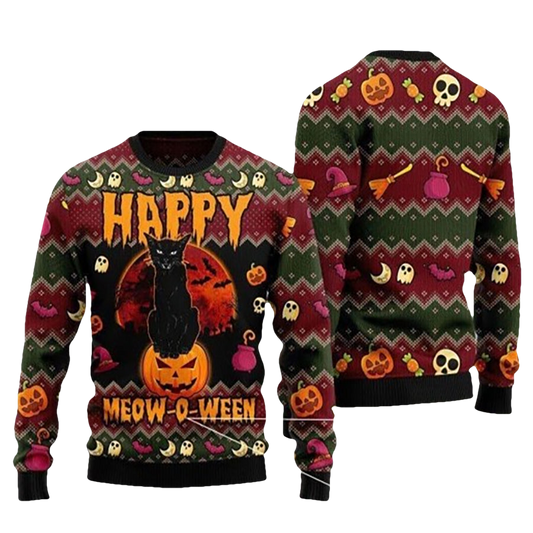 Halloween Happy Cat Ugly Christmas Sweater - Moonbestprint