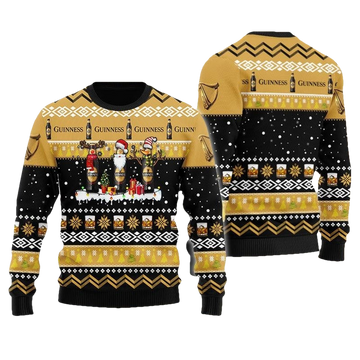 Guinness Beer Santa Reindeer Snowflake Ugly Sweater - Moonbestprint