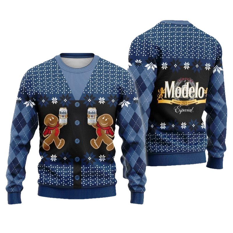 Gingerbread Cheer Modelo Beer Christmas Ugly Sweater - Moonbestprint