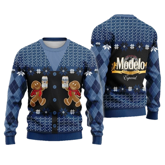 Gingerbread Cheer Modelo Beer Christmas Ugly Sweater - Moonbestprint