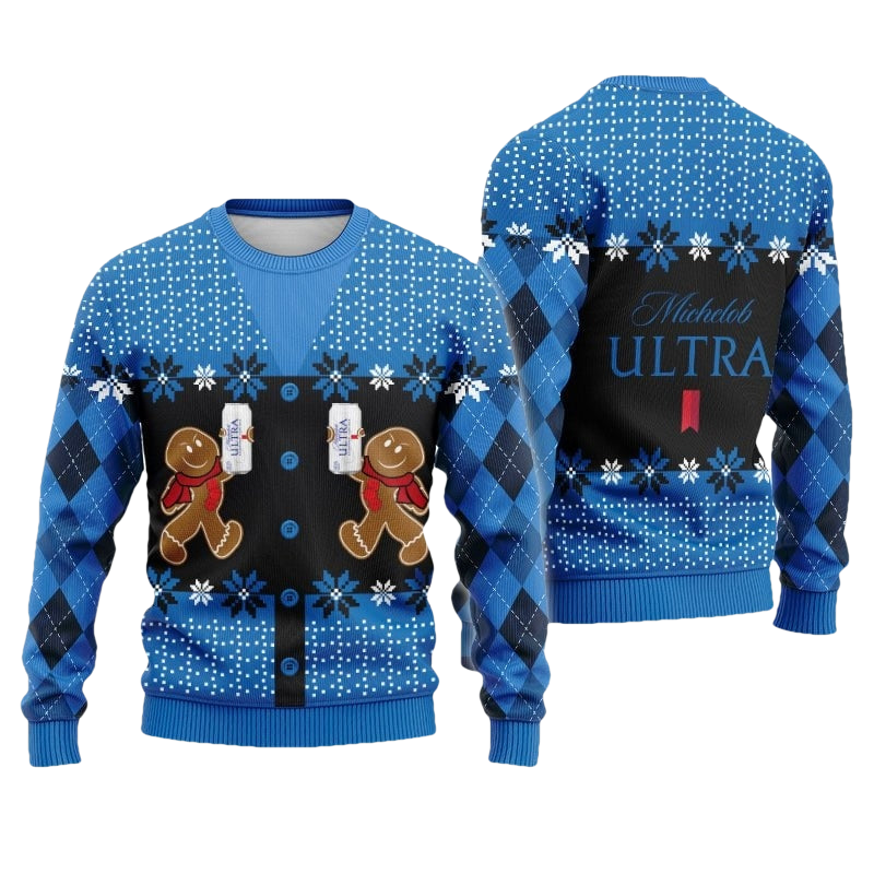 Gingerbread Cheer Michelob Ultra Beer Christmas Ugly Sweater - Moonbestprint