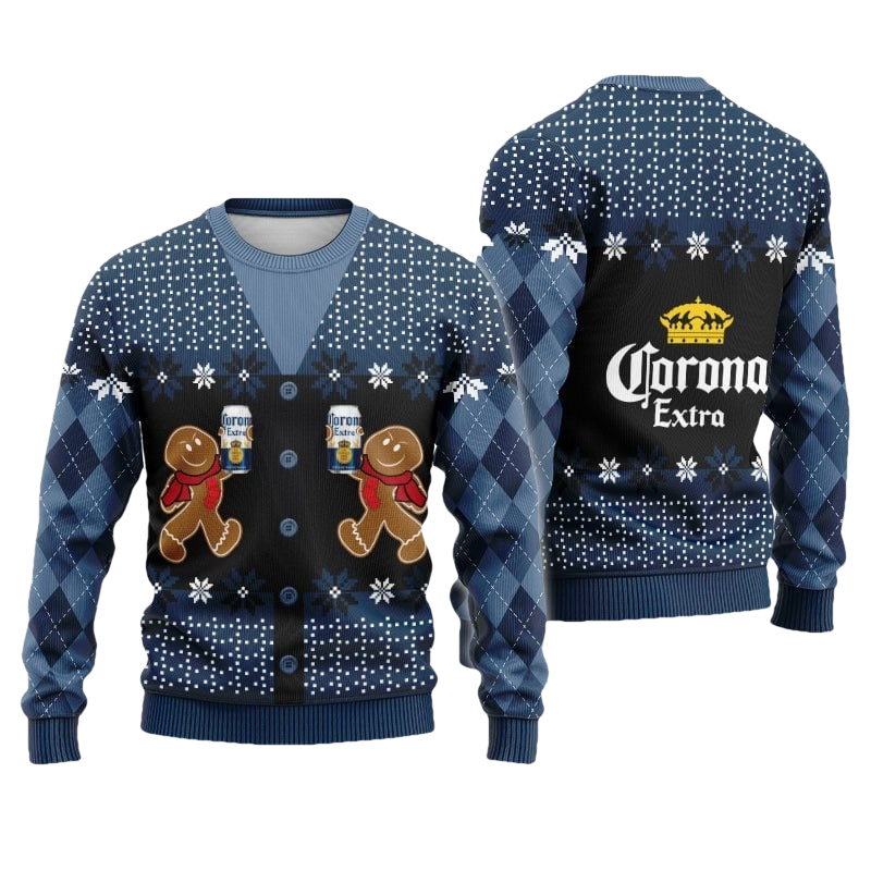 Gingerbread Cheer Corona Extra Beer Christmas Ugly Sweater - Moonbestprint