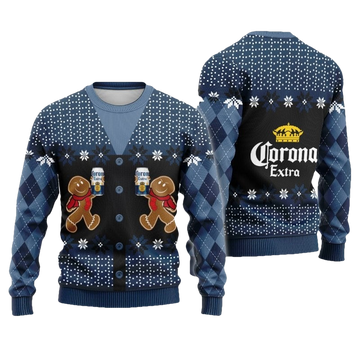 Gingerbread Cheer Corona Extra Beer Christmas Ugly Sweater - Moonbestprint