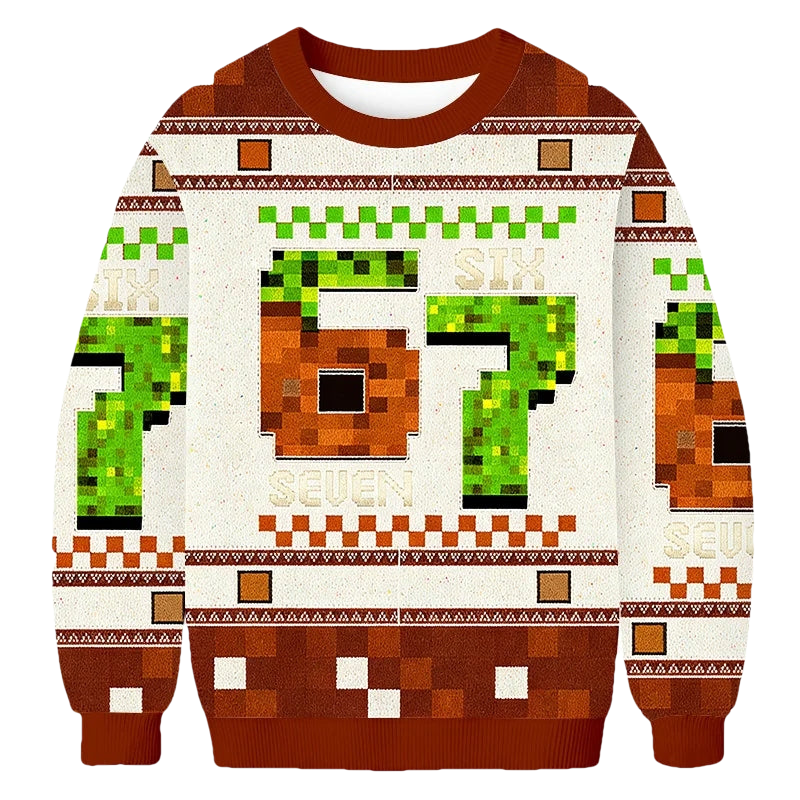 Funny Six Seven Meme Pixel Block Christmas Ugly Sweater - Moonbestprint