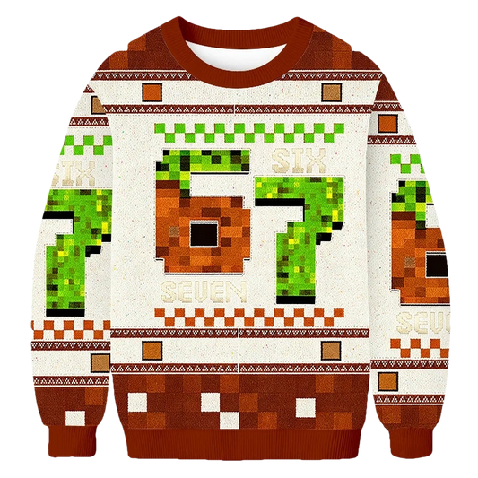 Funny Six Seven Meme Pixel Block Christmas Ugly Sweater - Moonbestprint