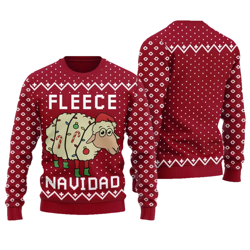 Funny Sheep Fleece Navidad Ugly Christmas Sweater - Moonbestprint