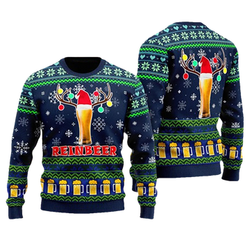 Funny Reinbeer Beer Ugly Christmas Sweater - Moonbestprint