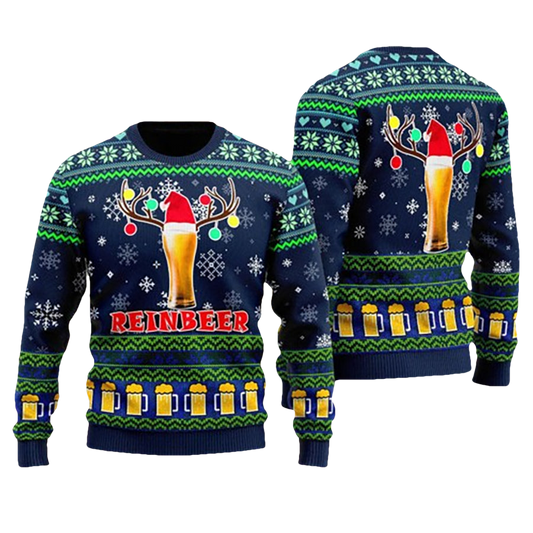 Funny Reinbeer Beer Ugly Christmas Sweater - Moonbestprint