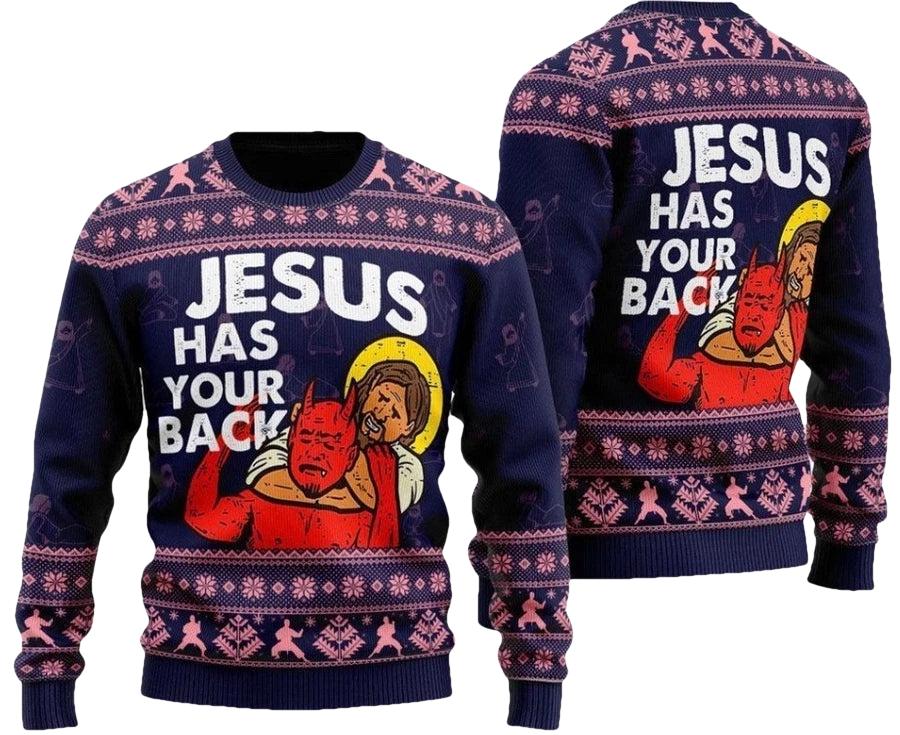 Funny Jesus Has Your Back Ugly Christmas Sweater - Moonbestprint