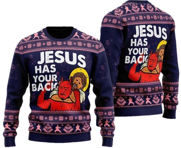 Funny Jesus Has Your Back Ugly Christmas Sweater - Moonbestprint