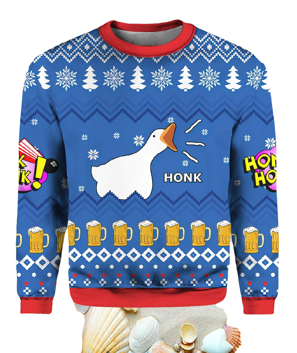 Funny Goose Honk Honk Beer Christmas Ugly Sweater - Moonbestprint