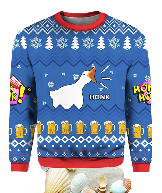 Funny Goose Honk Honk Beer Christmas Ugly Sweater - Moonbestprint