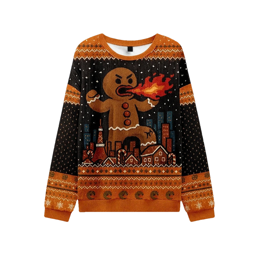 Funny Fire Breathing Gingerbread Ugly Christmas Sweater - Moonbestprint