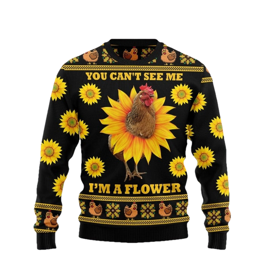 Funny Chicken Flower Ugly Christmas Sweater - Moonbestprint