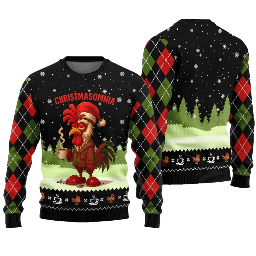 Funny Chicken Christmasomnia Ugly Christmas Sweater - Moonbestprint
