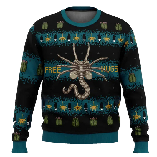 Free Hugs Alien Facehugger Ugly Christmas Sweater - Moonbestprint