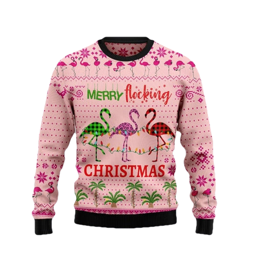 Flamingo Merry Flocking Christmas Ugly Christmas Sweater - Moonbestprint