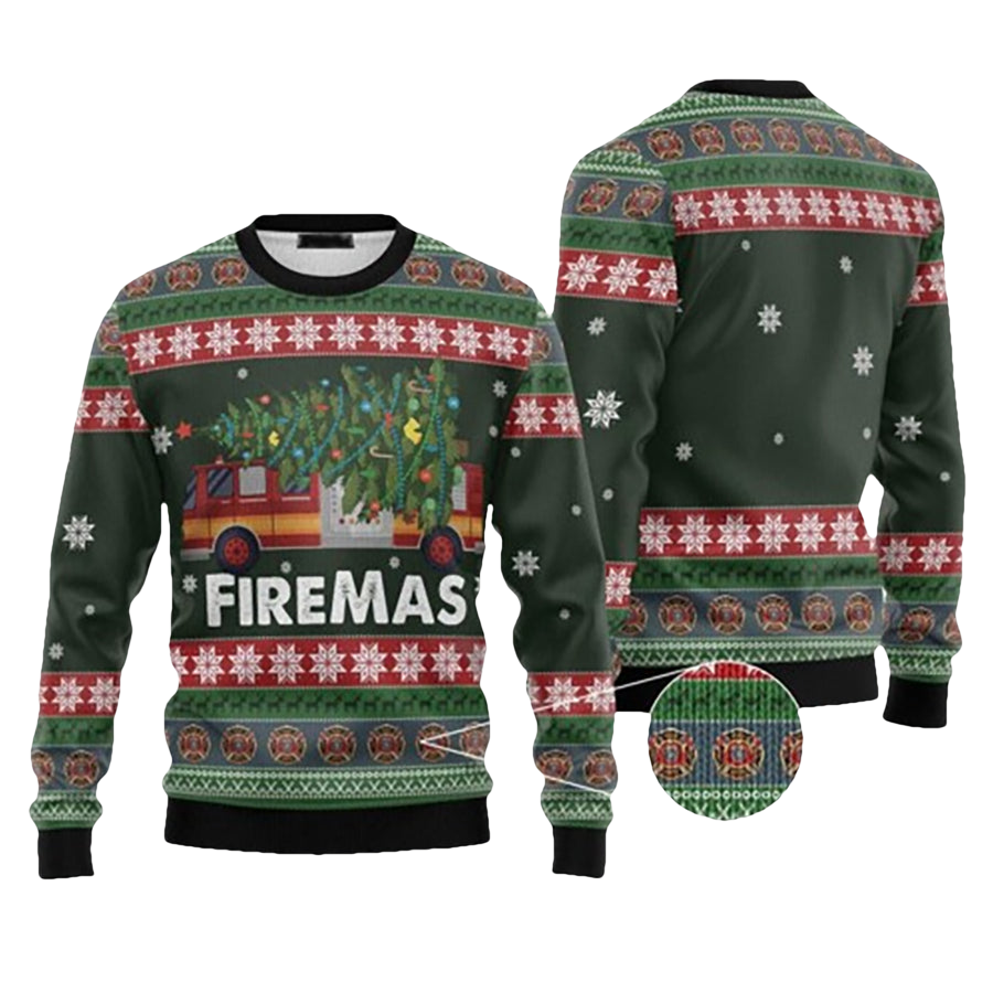 Firemas Firefighter Ugly Christmas Sweater - Moonbestprint
