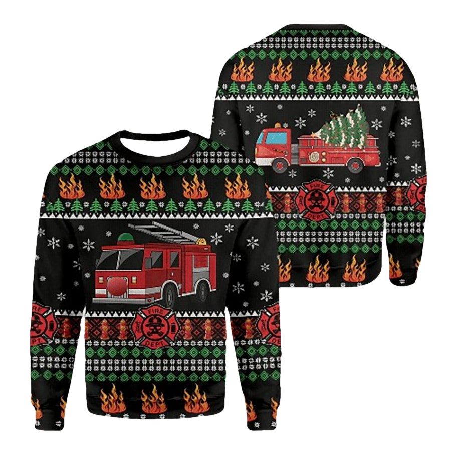 Firefighter Truck Ugly Christmas Sweater - Moonbestprint