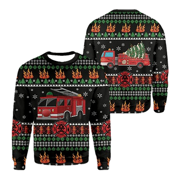 Firefighter Truck Ugly Christmas Sweater - Moonbestprint
