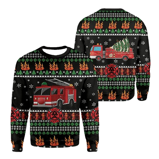 Firefighter Truck Ugly Christmas Sweater - Moonbestprint