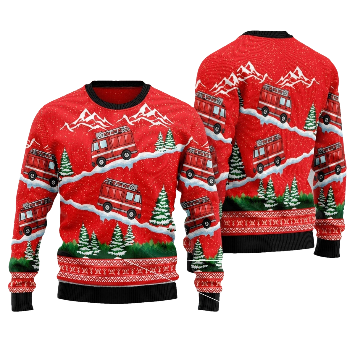Firefighter Red Fire Truck Christmas Ugly Sweater - Moonbestprint