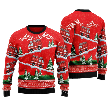 Firefighter Red Fire Truck Christmas Ugly Sweater - Moonbestprint