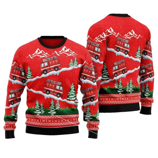 Firefighter Red Fire Truck Christmas Ugly Sweater - Moonbestprint