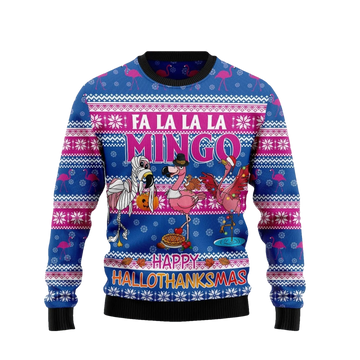 Fa La La La Mingo Happy HalloThanksMas Flamingo Ugly Christmas Sweater - Moonbestprint