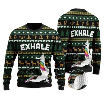 Exhale Yoga Unicorn Ugly Christmas Sweater - Moonbestprint