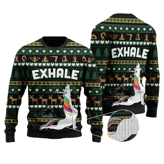 Exhale Yoga Unicorn Ugly Christmas Sweater - Moonbestprint