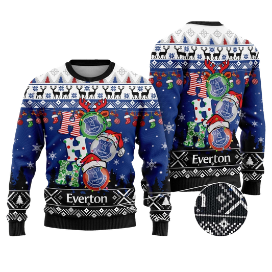 Everton Football Ho Ho Ho Ugly Christmas Sweater - Moonbestprint