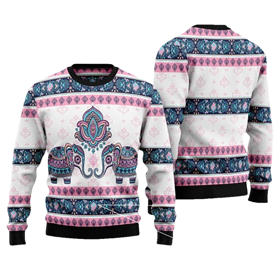 Elephant Mandala Ugly Christmas Sweater - Moonbestprint