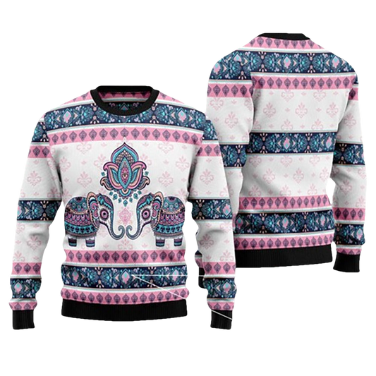 Elephant Mandala Ugly Christmas Sweater - Moonbestprint