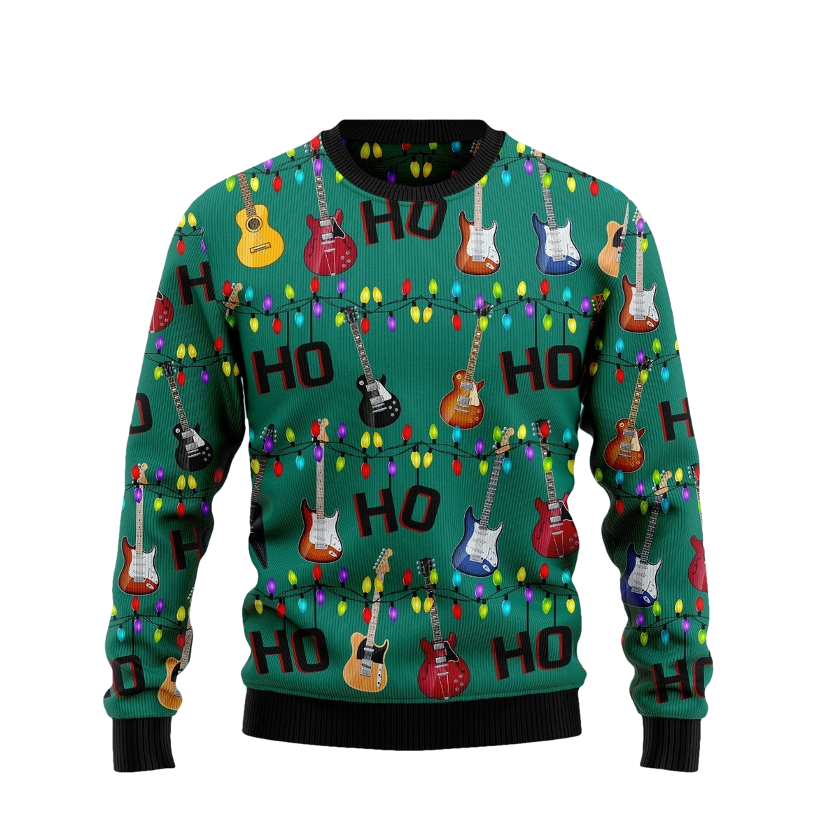 Electric Guitar Ho Ho Ho Christmas Ugly Sweater - Moonbestprint