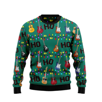 Electric Guitar Ho Ho Ho Christmas Ugly Sweater - Moonbestprint