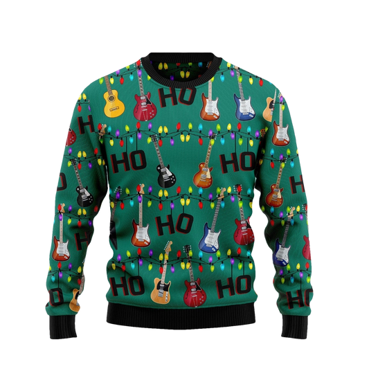 Electric Guitar Ho Ho Ho Christmas Ugly Sweater - Moonbestprint