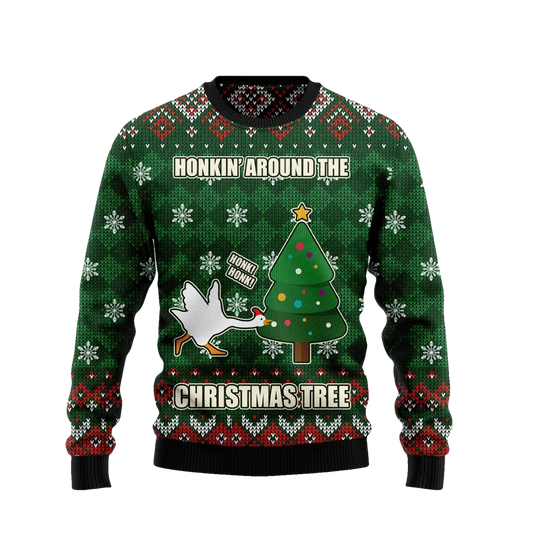 Duck Honking Around Christmas Tree Ugly Sweater - Moonbestprint