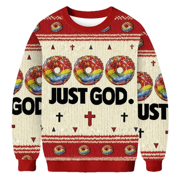 Donut Just God Christmas Ugly Sweater - Moonbestprint