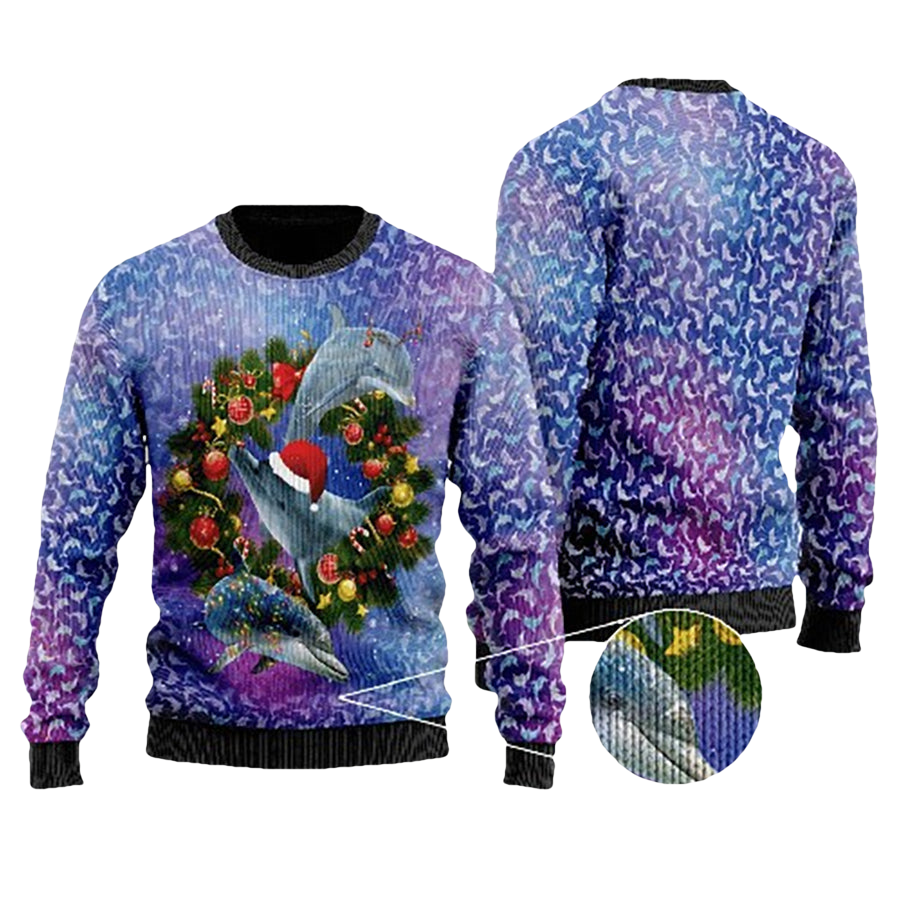 Dolphin Ugly Christmas Sweater - Moonbestprint