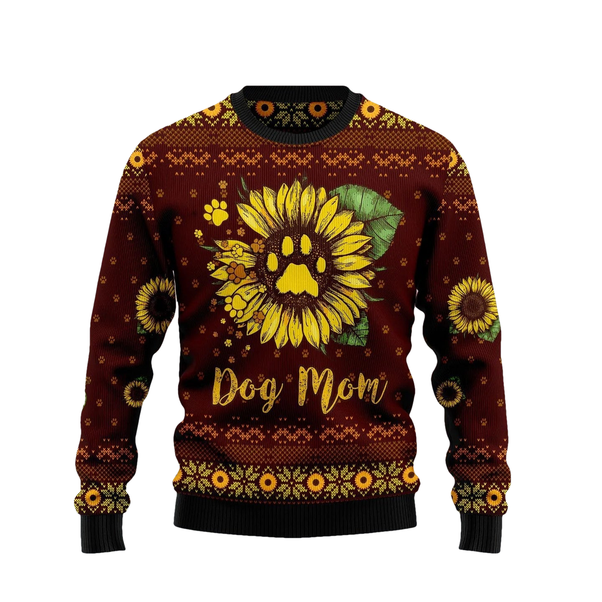 Dog Mom Dow Paw Sunflower Ugly Xmas Sweater - Moonbestprint